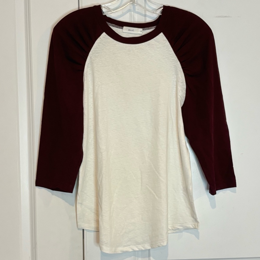 A.L.C. Burgundy and Cream Long Sleeve Tee